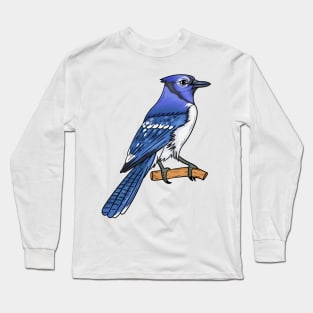 Blue jay bird cartoon illustration Long Sleeve T-Shirt